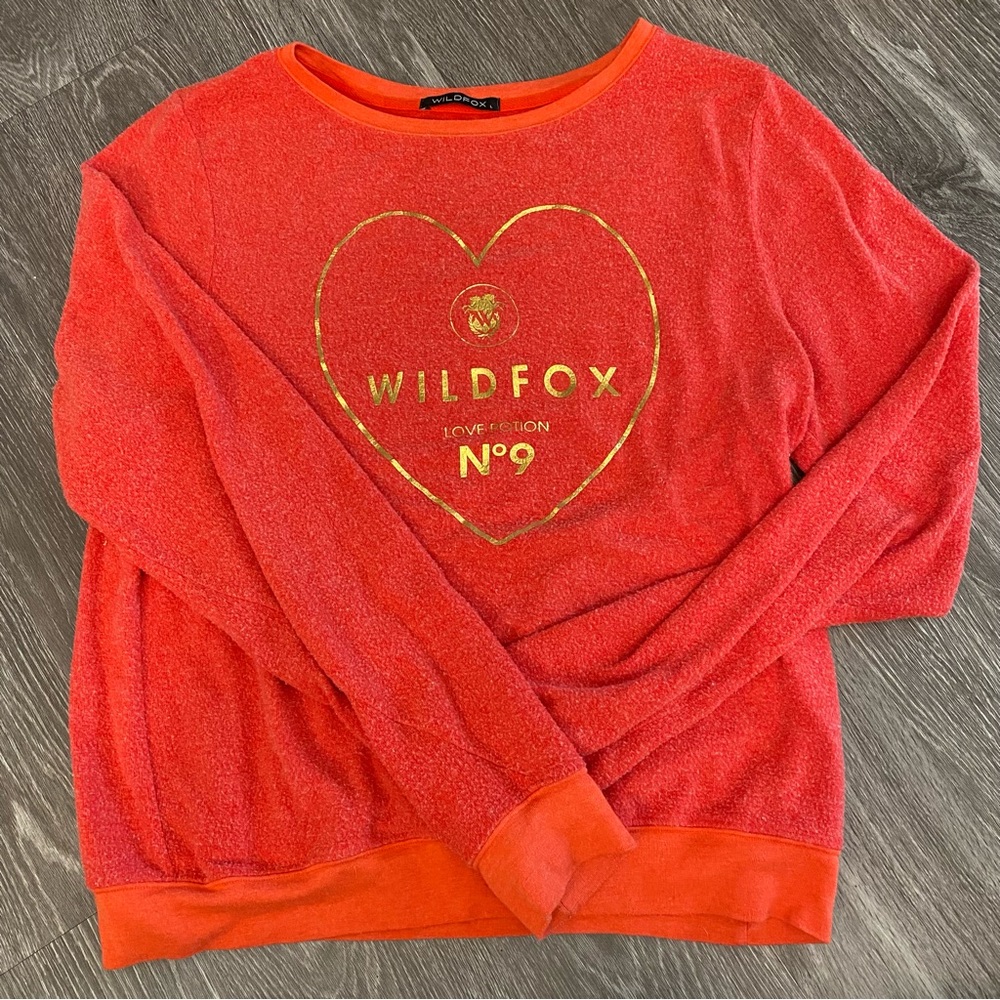 Wildfox Red Gold Heart Long Sleeve
